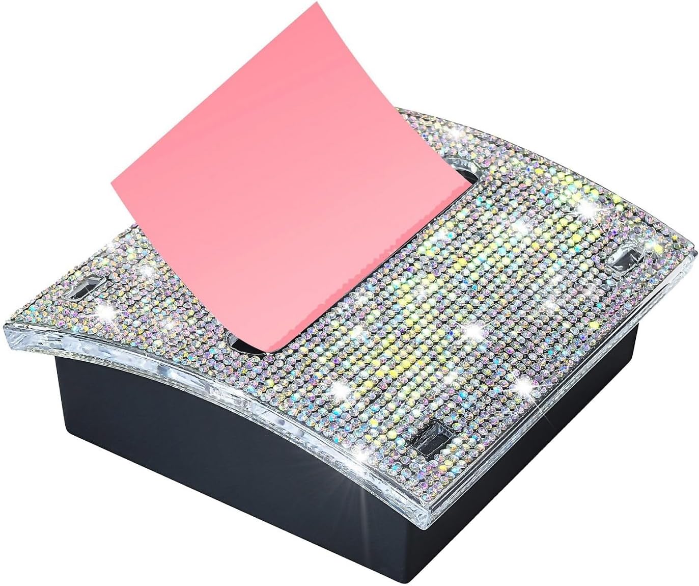 Rhinestone Self Sticky Note Holder Post it Note Dispenser Pop-Up Sticky Notes Dispenser 4 x 4 inch Post it Dispenser for Office Desk Accessories(Pink)