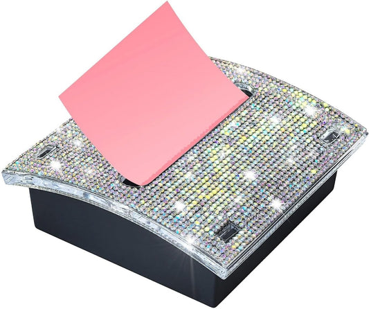 Rhinestone Self Sticky Note Holder Post it Note Dispenser Pop-Up Sticky Notes Dispenser 4 x 4 inch Post it Dispenser for Office Desk Accessories(Pink)