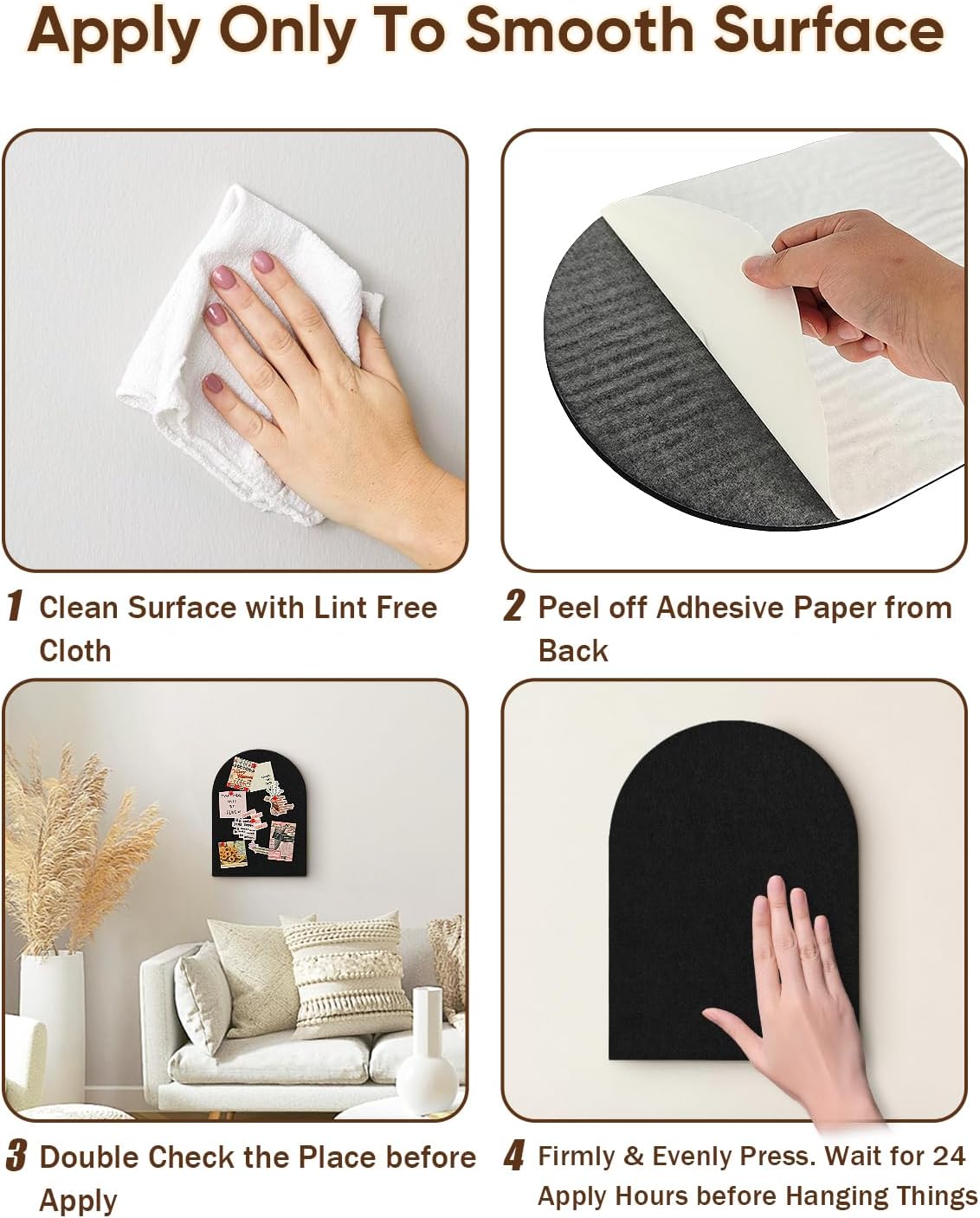 Arched Felt Bulletin Board, Cork Board Alternative for Wall, 10.6in x 14.6in Self-Adhesive Pin Board, 0.35" Thick 2 Pack for Home Office Decor (Camel-2727-2p)