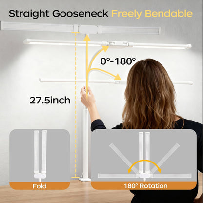 LED Desk Lamp with Clamp, Double Head Adjustable Architect Light, Eye-Caring Monitor Desk Lamp for Home Office, Flexible Gooseneck Task Lamp with 10 Brightness Levels & 5 Color Temperature Modes Black