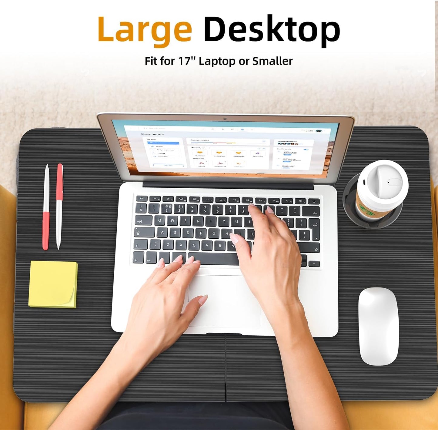 BUYIFY Foldable Laptop Bed Desk for Couch, Sofa - Large Lap Desk Tray Table with Cup Holder and Tablet Slot - Portable Notebook Stand for Eating, Writing, Studying and WFH -NEW-006-USA Original Patent