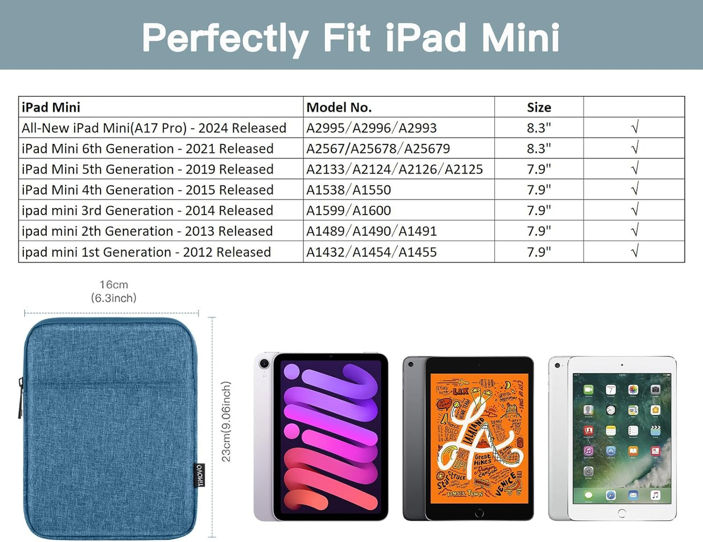 TiMOVO 9-11" Tablet Sleeve Bag for iPad 11-inch A16 2025, iPad 10.9"/10.2"| Air 11 Inch/5th/4th Gen. 10.9", Galaxy Tab A9+/A11Plus 11", Protective Bag Fit Smart Keyboard, Dusty Blue