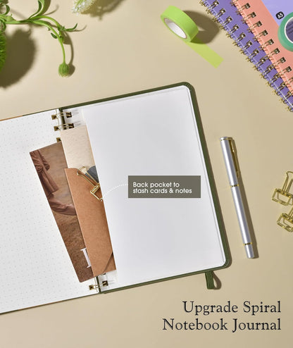 Graph Spiral Journal Notebook, A5 Hardcover Spiral Journals for Women Men, 100 GSM Graph Paper Notebooks, 150 Pages Spiral Bound Grid Notebook for Writing Note Taking Work 5.75" x 8.38" Olive Green