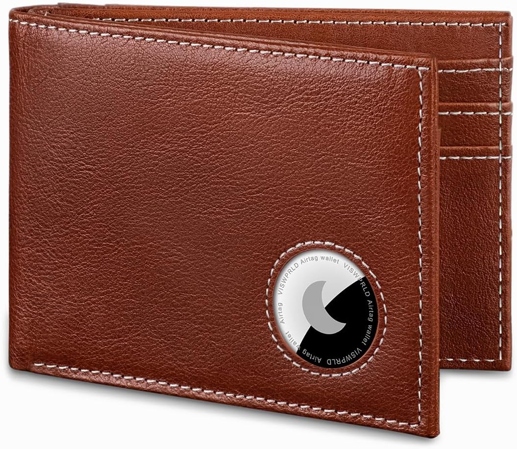 Men's Wallet with Airtag Holder, Bifold Full-Grain Leather Wallet for Apple Air Tag (1st & 2nd Generation), Slim Wallet for Men with RFID Blocking, 11 Card Slots