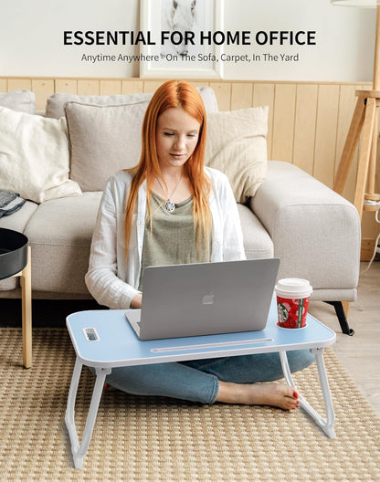 ZEAPTAC Laptop Bed Desk, Foldable Lap Desk, Portable Lap Table, Laptop Stand with Cup Holder, Tablet Slot & Lifting Handle for Work, Write, Draw & Eat on Bed, Sofa or Couch - Pink