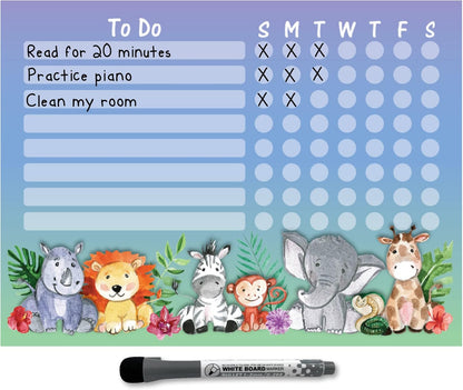 Dry Erase Whiteboard Task & Habit Tracker | Removable and Restickable Adhesive Decal | Fine-Tip Magnetic Marker Included | 9” x 12”