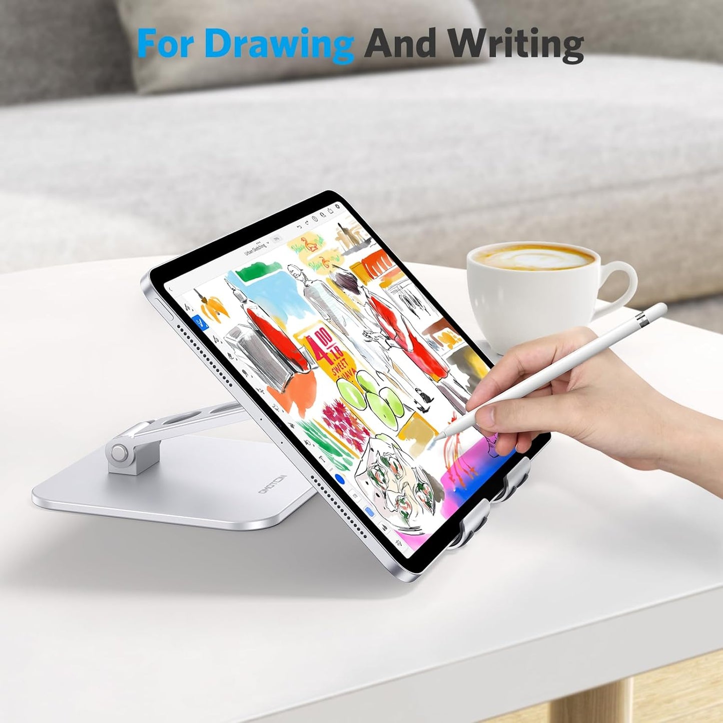 OMOTON Upgraded Adjustable Tablet Stand Holder, Heavy Duty Foldable Portable Monitor Stand, Travel Essentials for iPad Pro/Air/Mini, Surface Pro, 4.7''-15.6', Black