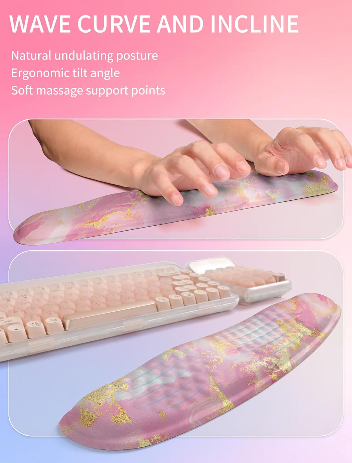 Hokafenle 2in1 Combination, Wave Keyboard Wrist Rest and Ergonomic Curvature Mouse Pad Wrist Support for Relieve Wrist Pain, Filled with Soft Cushion Memory Foam, Black