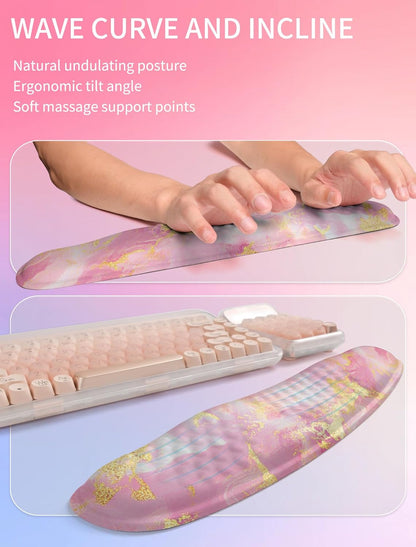 Hokafenle 2in1 Combination, Wave Keyboard Wrist Rest and Ergonomic Curvature Mouse Pad Wrist Support for Relieve Wrist Pain, Filled with Soft Cushion Memory Foam, Black