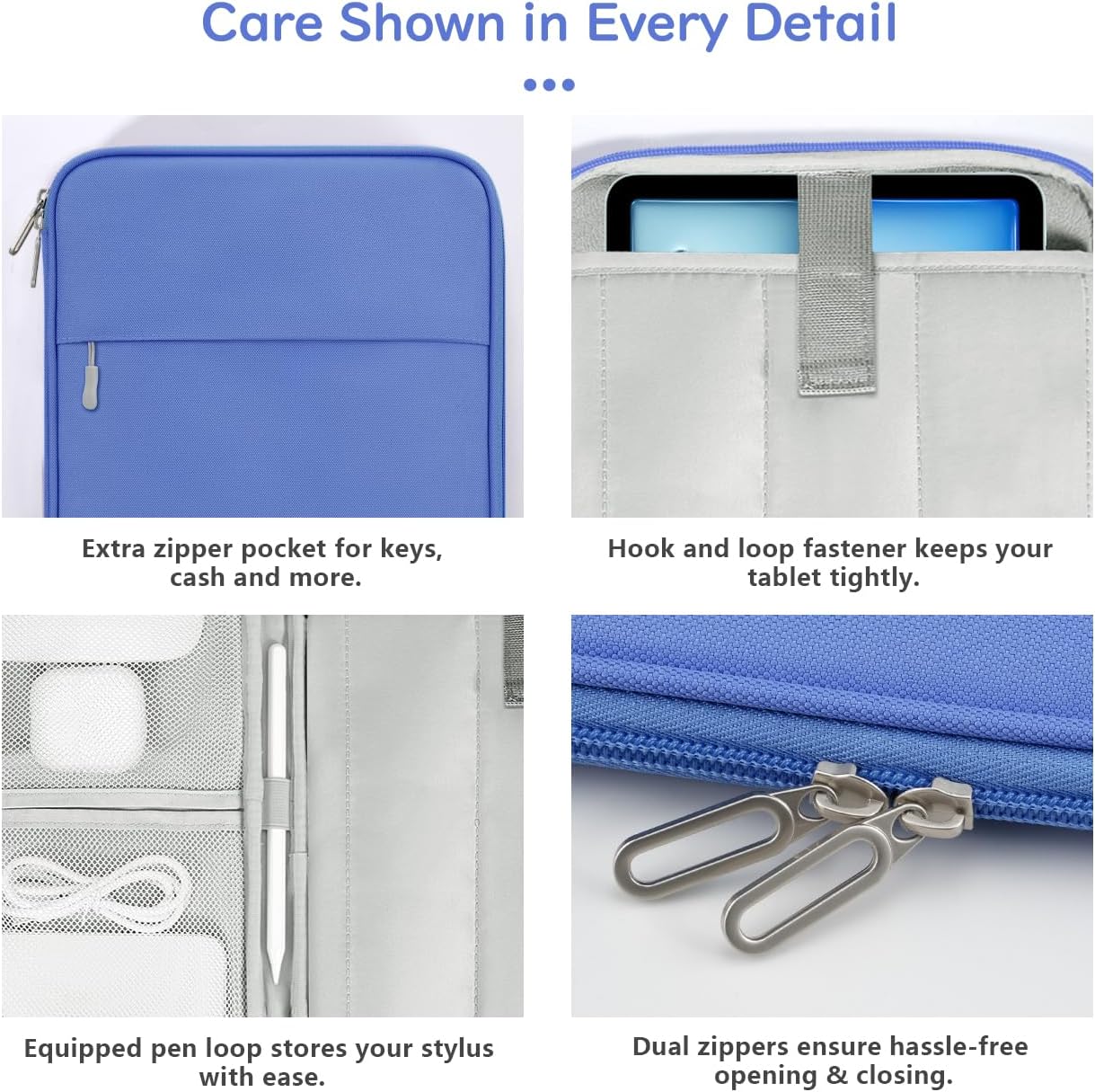 Dadanism 9-11 Inch Tablet Sleeve Padded Carrying Case for iPad (A16) 11th Gen 11", iPad 10th Gen 10.9", iPad Air M4/Pro M5 11", iPad Air 5/4, iPad 9/8/7th Gen, Galaxy Tab A11+ Plus 11", Blue