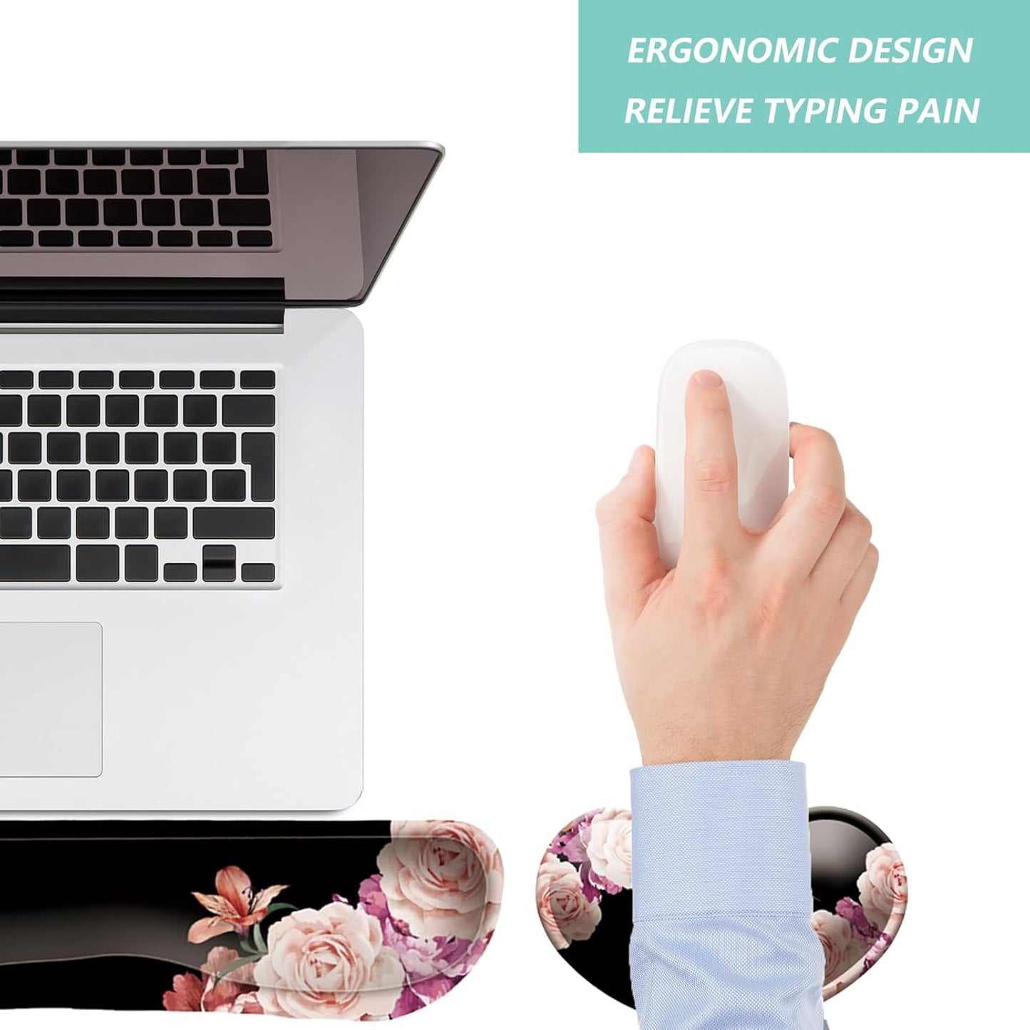 Keyboard Wrist Rest Mouse Wrist Support Set, Memory Foam Wrist Rest Pad for Computer Laptop Keyboard Mouse, Ergonomic Wrist Cushion Support for Typing Pain Relief, Gaming Home Office, Flowers Grass