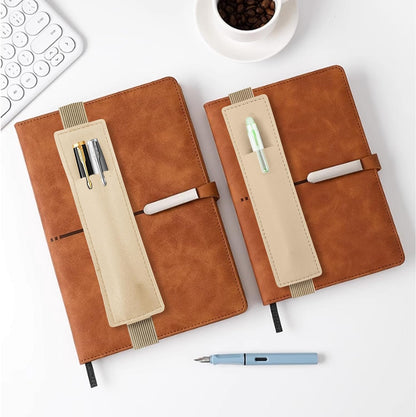 Tokusatsu 2 Pack Adjustable Elastic Pen Holder for Notebook, PU Leather Pencil Pouch with Stretchable Band, Fits Journals, Binders, Planners, Books, Portable Pen Sleeve Pouch, Off-White