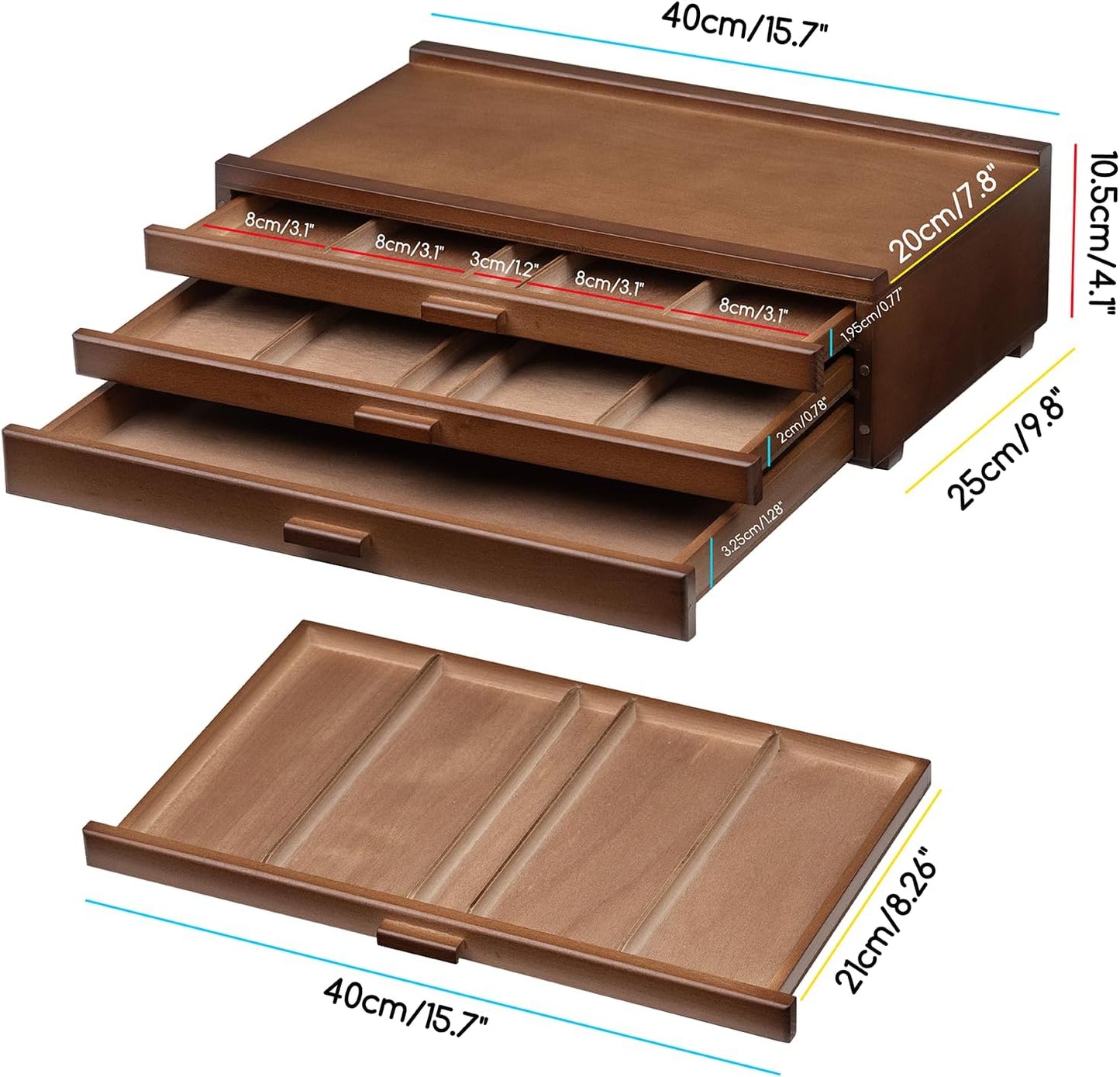 MEEDEN PRO Wood Artist Supply Storage Box - 3 Drawers Art Supply Storage Box - Solid Beech Wood Art Organizer Box - Portable Storage Box for Pastels Pencils Brushes Paints Markers