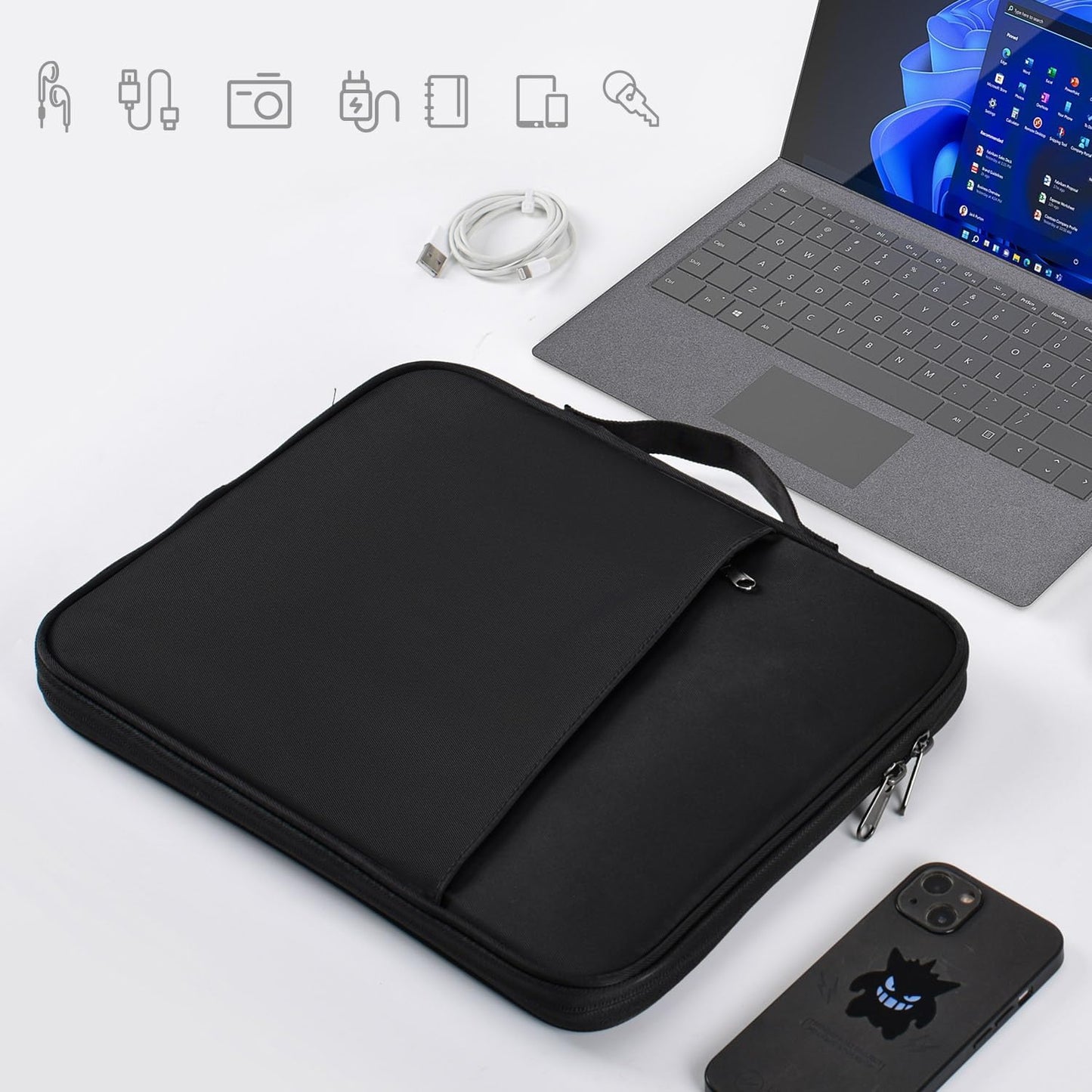 13 inch iPad Pro Case, Padded Travel Carrying Sleeve for iPad Pro 13-in M5 M4 & iPad Air 13-in M2 M3 M4(2026) w/Magic Keyboard, Water-Resistant Shockproof iPad Soft Bag Cover Accessory Pocket -Black