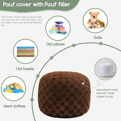 HIGOGOGO Round Stuffed Pouf Ottoman, Corduroy Poufs with Foam Chunk Filling, Furry and Fluffy Pouf Foot Stool Storage Ottoman, 20 X 15 Floor Poufs Foot Rest for Living Room, Dark Grey