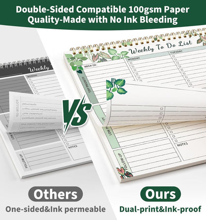 104 Pgs Weekly To Do List Notepad, 52 Duplex-Printed Undated Sheets 100 GSM（8.5"×11") Weekly Desk Planner For Work Home School Office Desk Accessories Supplies & Goal Setting Tasks - Green