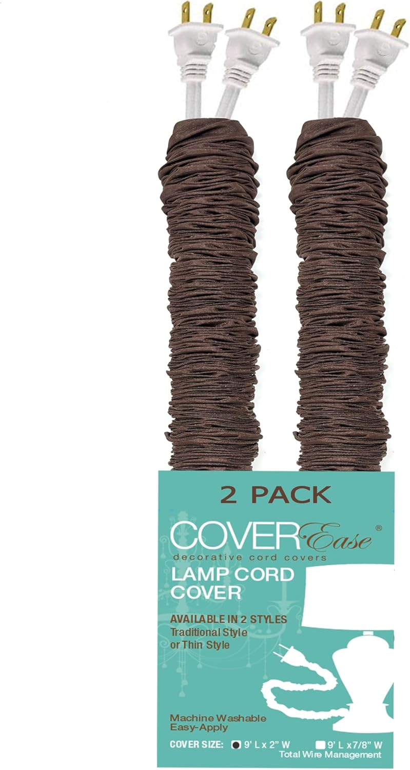 Cream COVEREase Lamp Cord Cover 9 ft Faux Silk Fabric Cover - Cable Sleeve, Wire Cover, Cord Hider for Cable Management for Electrical Lighting Fixtures. (1 PK)