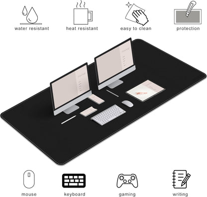 Chihein 2XL 35" x 16" Cork & PU Leather Desk Mat, Dual Sided Desk Pad Protector, Waterproof Writing Blotter for Gaming, Office, Home (Black)