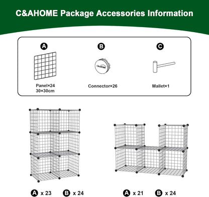 C&AHOME Wire Cube Storage, 6 - Cube Organizer Metal C Grids, Modular Shelves Units, Storage Bins Shelving, Closet Organizer, Ideal for Home, Office, Living Room, 36.6”L x 12.4”W x 36.6”H Black