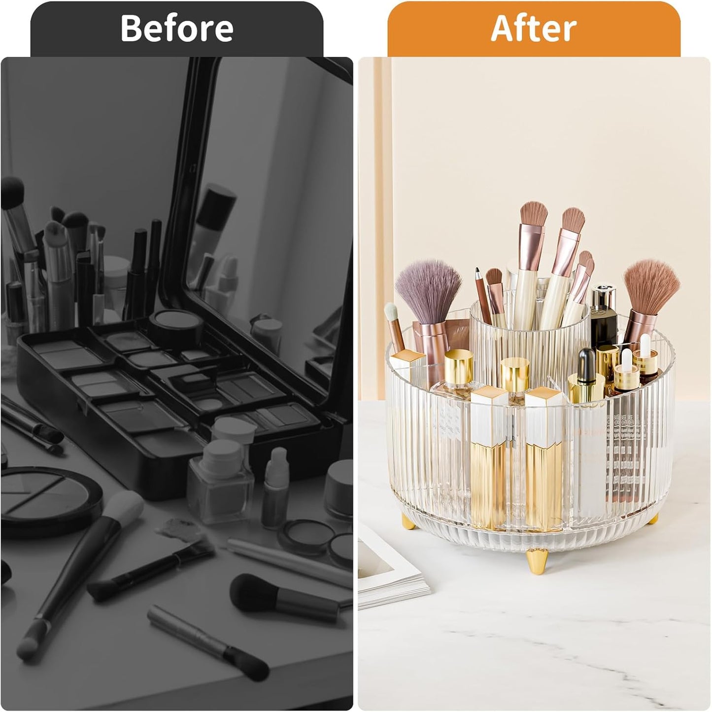 fanado 360° Rotate Makeup Brush Holder Organizer, Makeup Organizers Countertop, Makeup organization and Skincare Storage for Vanity, Desktop, Bathroom (White)