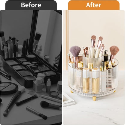 fanado 360° Rotate Makeup Brush Holder Organizer, Makeup Organizers Countertop, Makeup organization and Skincare Storage for Vanity, Desktop, Bathroom (White)