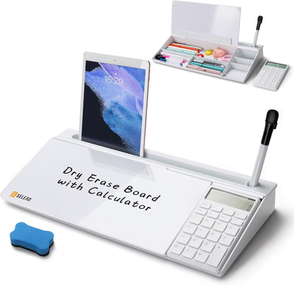 SELEAD Desktop Glass Whiteboard with Wireless Charger Station, Dry Erase Board Computer Pad Keyboard Stand with Organizer for Home, School, Office Desk Accessories, Black