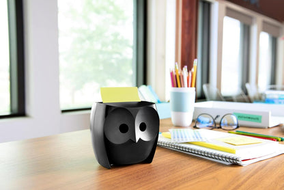 Post-it Note Dispenser, Sticky Note Holder, Black Owl Design, Includes 45 Sheets of 3 in x 3 in Citron Yellow Pop-Up Notes, Classroom or Office Supplies