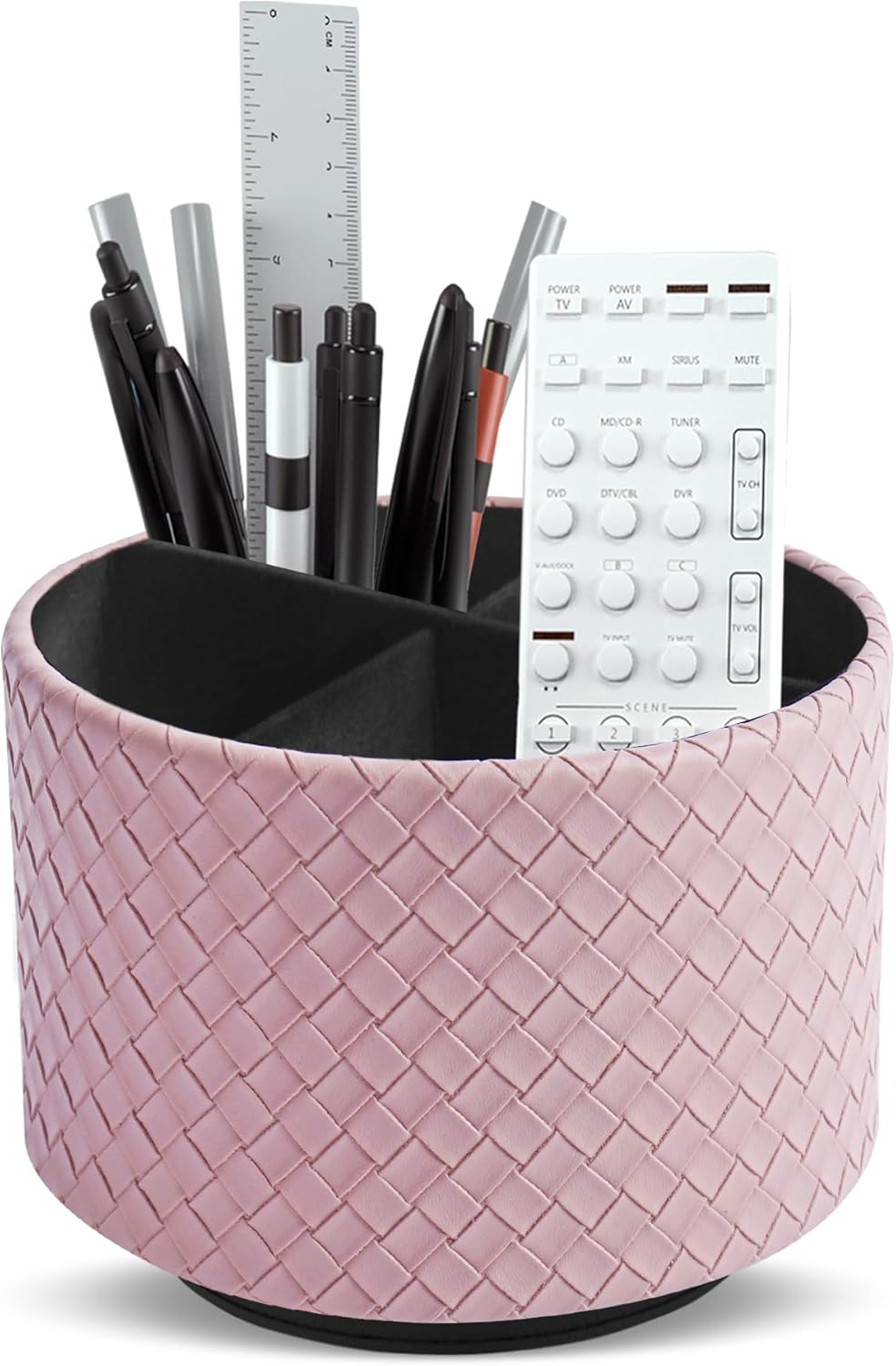 Round Leather Art Supply Organizer,Remote Control Holder,360 Degree Rotating,Multi-Functional Pencil Holder,4 Compartments Desktop Stationary Organizer(1-Fractal Flower) | Round - Colors C