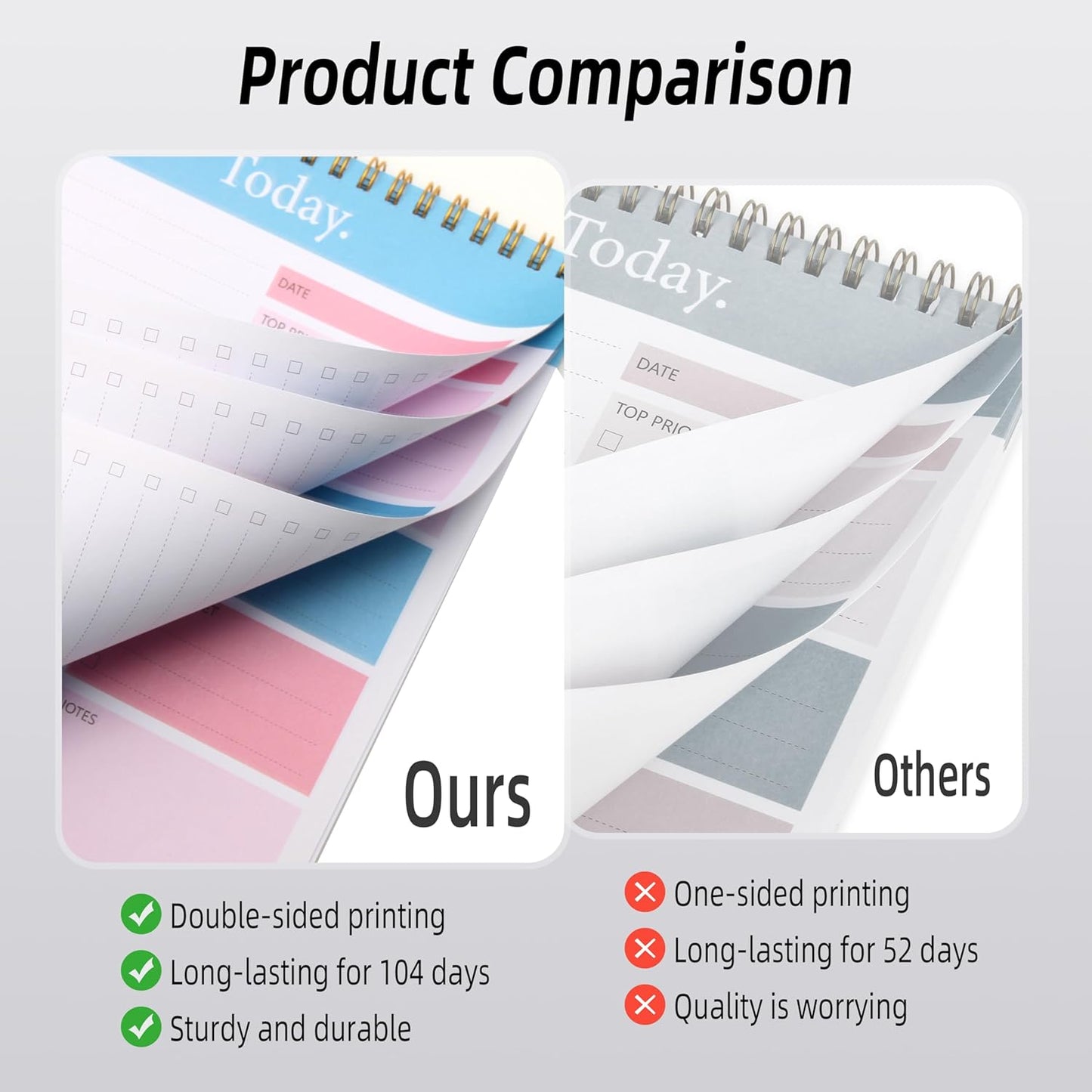 104 Pgs To Do List Notepad - Daily Planner Notepad Undated 52 Duplex-Printed Undated Sheets Tear Off, 6.5" x 9.8" Checklist Productivity Organizer with Hourly Schedule for Tasks