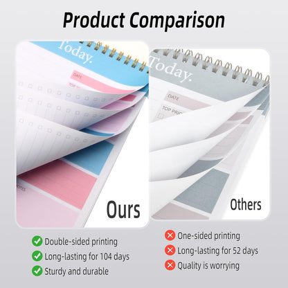 104 Pgs To Do List Notepad - Daily Planner Notepad Undated 52 Duplex-Printed Undated Sheets Tear Off, 6.5" x 9.8" Checklist Productivity Organizer with Hourly Schedule for Tasks