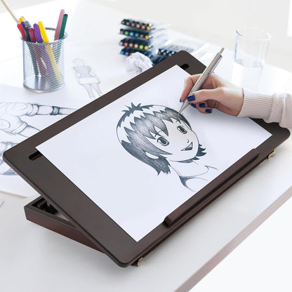 Nnewvante Drawing Table Foldable Drafting Desk with Adjustable Height & Angle Bamboo Drawing Board Easel with Tablet and Phone Slots for Painting, Drafting, Writing, Reading