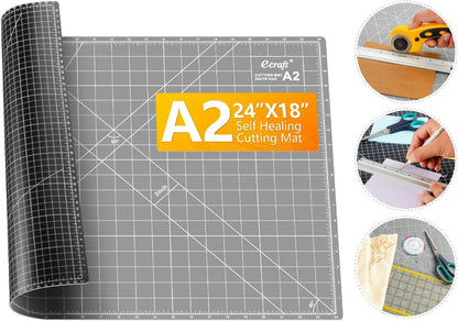 Ecraft Large Self Healing Cutting Mat: 24" x 36" Double Sided 5-Ply Hobby Mat, A1 Rotary Cutting Sewing Mat for Crafts, Fabric,Sewing,Quilting,Scrapbooking,Projects,Grey/Black