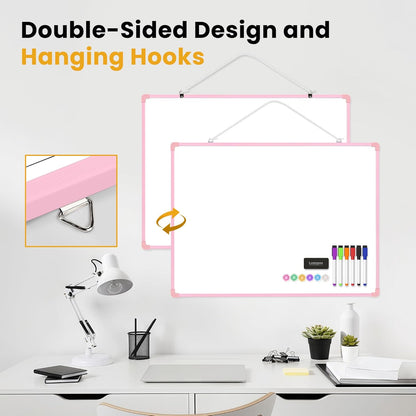 Small Dry Erase Board for Wall, 16" x 12" Double-Sided Hanging Whiteboard, Magnetic White Board with 4 Markers, 4 Magnets and 3 Mini Sticky Notes, Portable Whiteboard for Kids, School, Home, Office