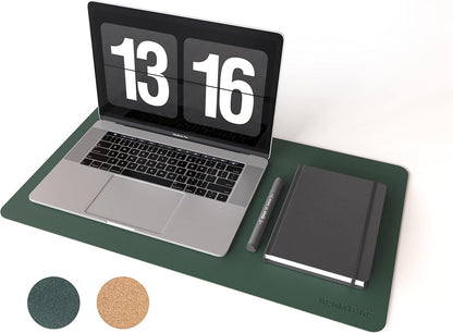 RENMTURE Dual-Sided Mouse Pad, Natural Cork & PU Leather Large Desk Pad for Office and Home Work, Desk Protector Non-Slip, Waterproof, Easy Clean (Olive Green, 32"x16")