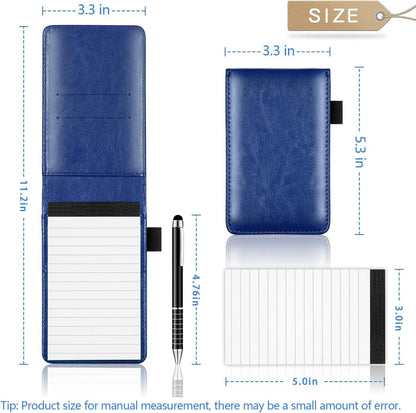 7 Pieces Small Notepads Holder Set, Pocket Notebook with pen, Included 5 Pieces Refills 3 x 5 Inch, 30 Lined Paper Per Note Pad (Black)