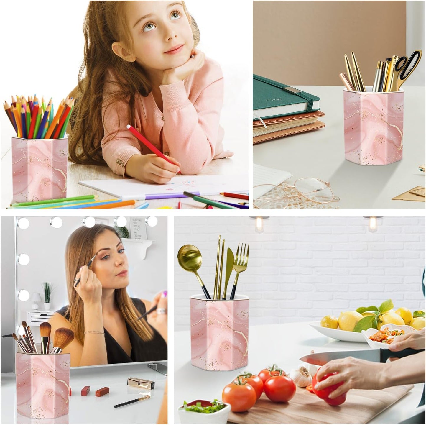 Pen Holder, Pencil Holder for Desk, Marble Desk Organizer Cute, Durable Ceramic Pencil Cup, Decorative Makeup Brush Holder Cup, Stationery Holder for Office, Home, Gray Marble