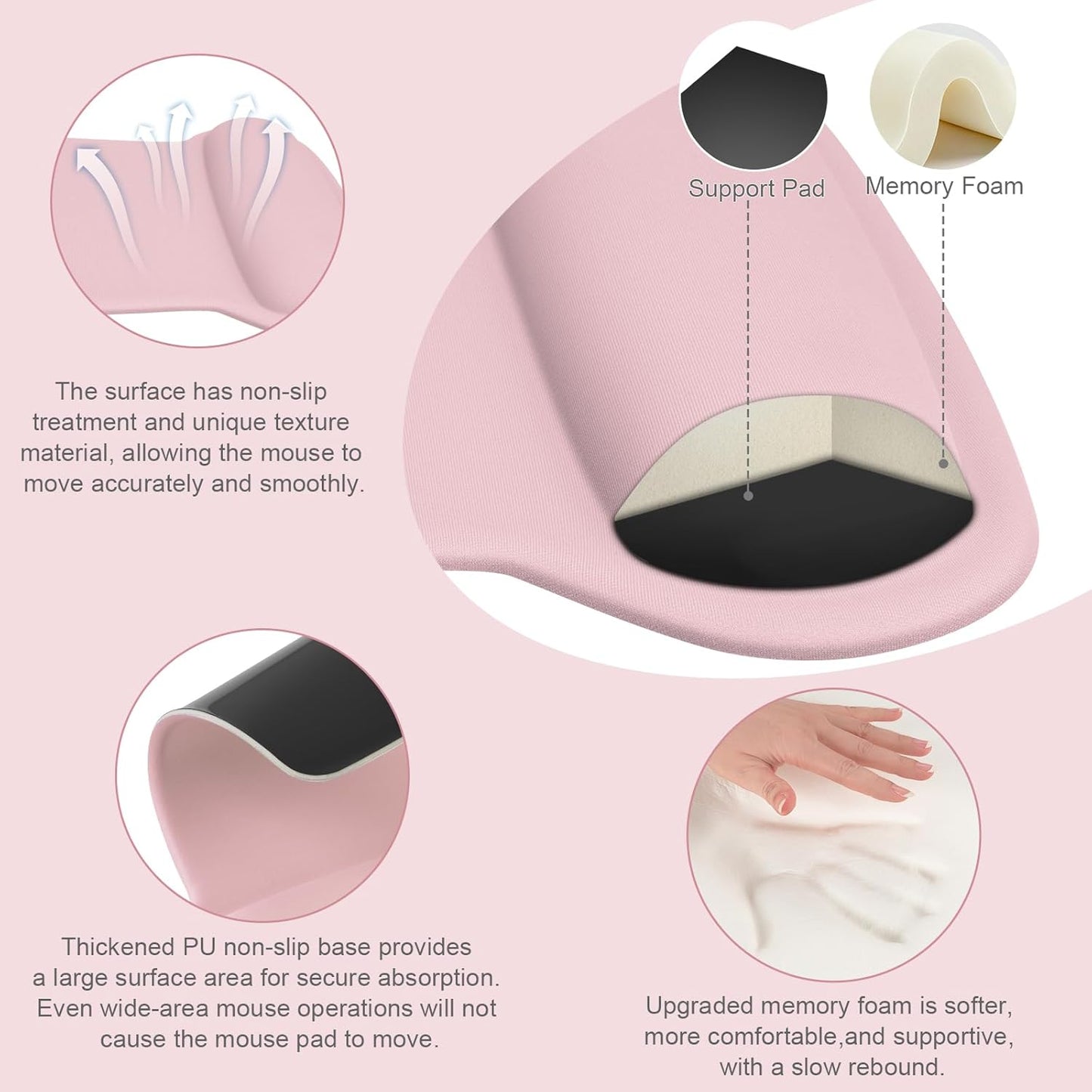 MOSISO Wrist Rest Support for Mouse Pad & Keyboard Set, Ergonomic Mousepad Non-Slip Base Home/Office Pain Relief & Easy Typing Cushion with Neoprene Cloth & Raised Memory Foam, Black