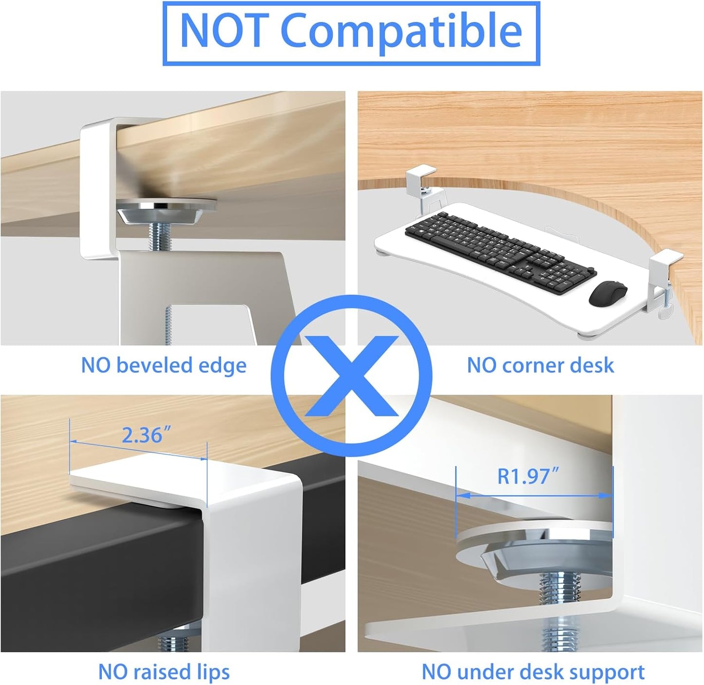 suptek Keyboard Tray Under Desk Pull Out with C Clamp Mount, Computer Keyboard & Mouse Tray, 25.6 (30 Including Clamps) x 11.8 inch Slide-Out Platform Computer Drawer for Typing, Black, DSF1