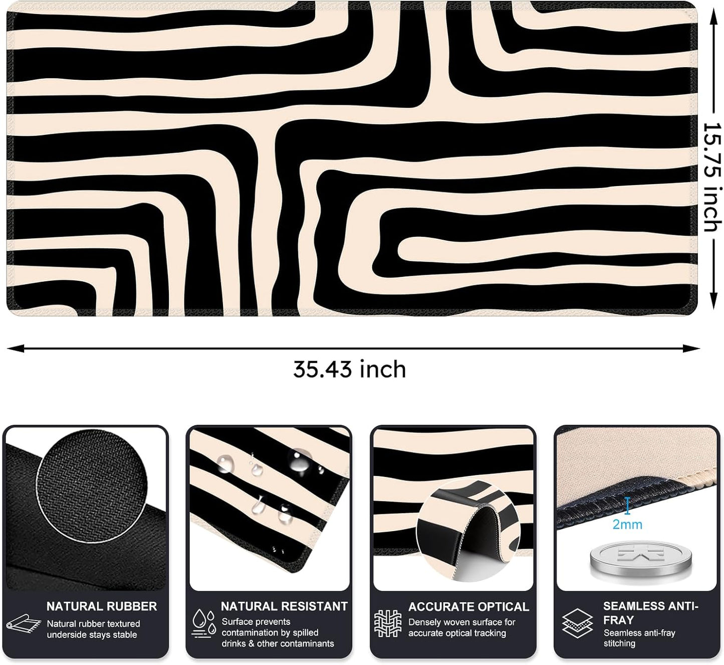 iCasso Desk Cover Mat, Office Mouse Pad, Desk Protector Mat, Extra Large Matt for Desktop,Anti-Slip XXL Big Mousepad with Stitched Edges for Computer Keyboard Retro Black - Colors A
