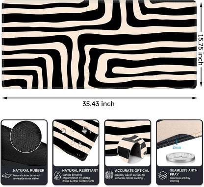 iCasso Desk Cover Mat, Office Mouse Pad, Desk Protector Mat, Extra Large Matt for Desktop,Anti-Slip XXL Big Mousepad with Stitched Edges for Computer Keyboard Retro Black - Colors A