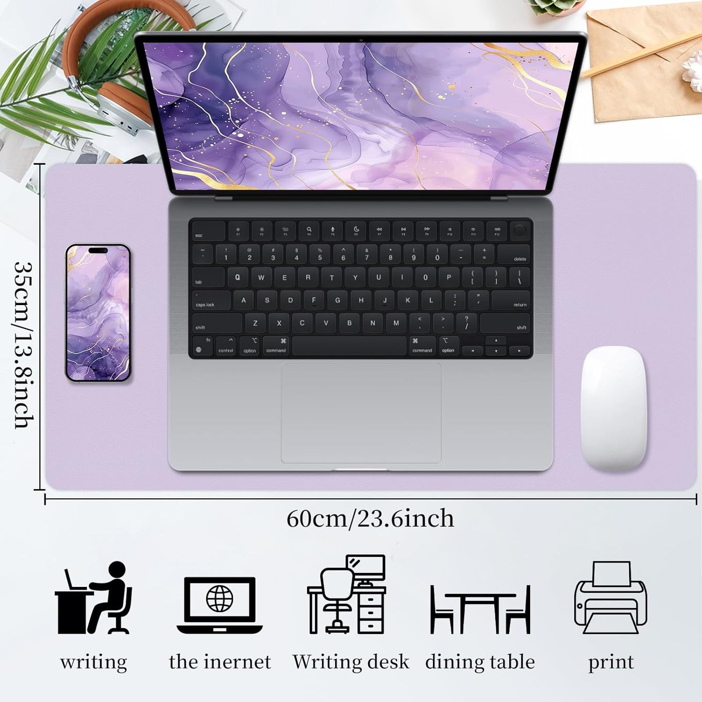 Bloss Leather Desk Pad and Keyboard Wrist Rest, Large Mouse Pad + Keyboard Pad+Mouse Wrist Support, Non-Slip Desk Mat Protector for Office, Home(31.5×15.7 Inches,Beige) - Colors A
