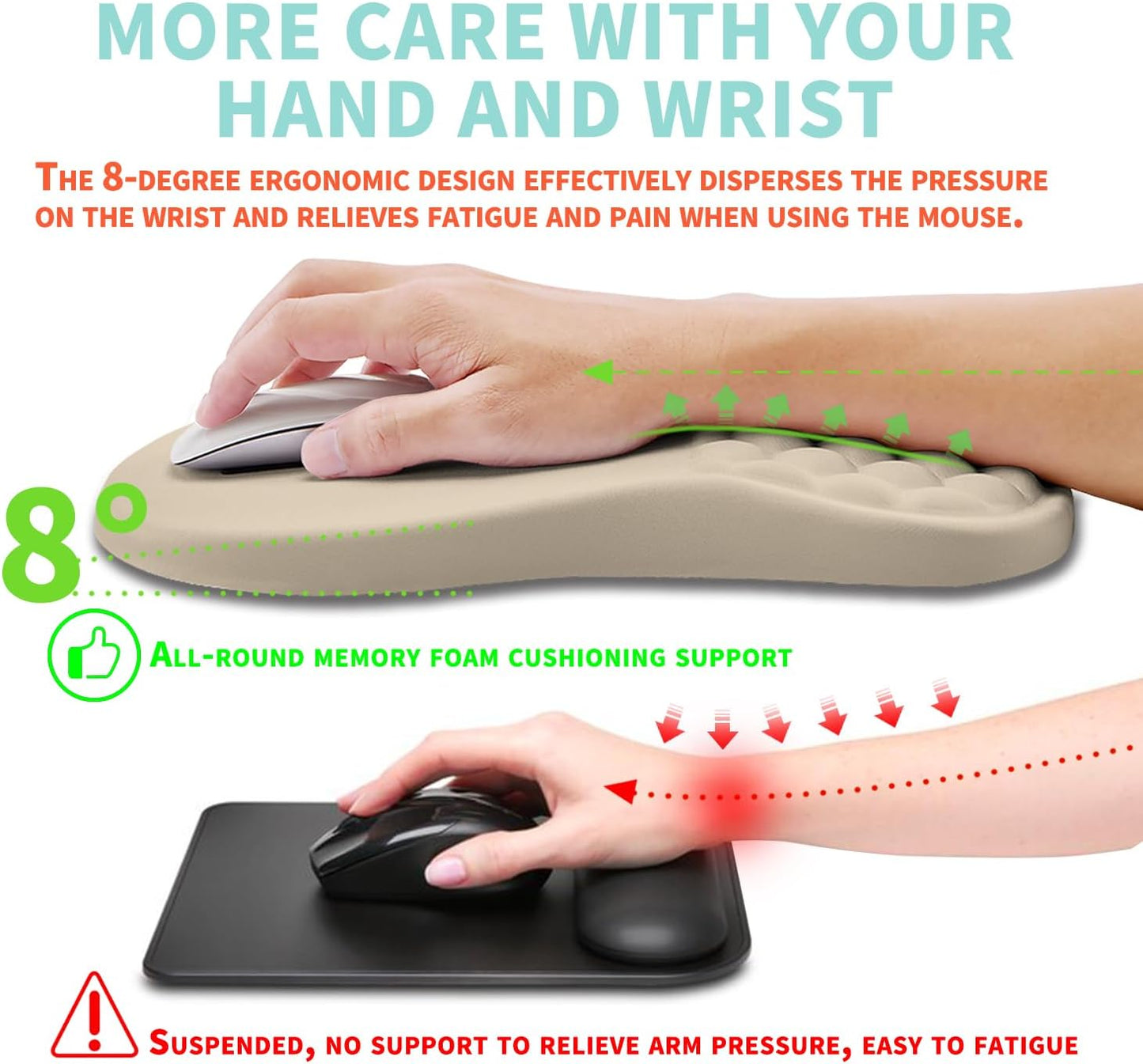 Ergonomic Mouse Pad Wrist Support with Memory Foam Massage Bulge, Carpal Tunnel Pain Relief Mousepad Wrist Rest for Mouse(12x8 inch, Silver Gray Light Purple)