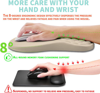 Ergonomic Mouse Pad Wrist Support with Memory Foam Massage Bulge, Carpal Tunnel Pain Relief Mousepad Wrist Rest for Mouse(12x8 inch, Silver Gray Light Purple)