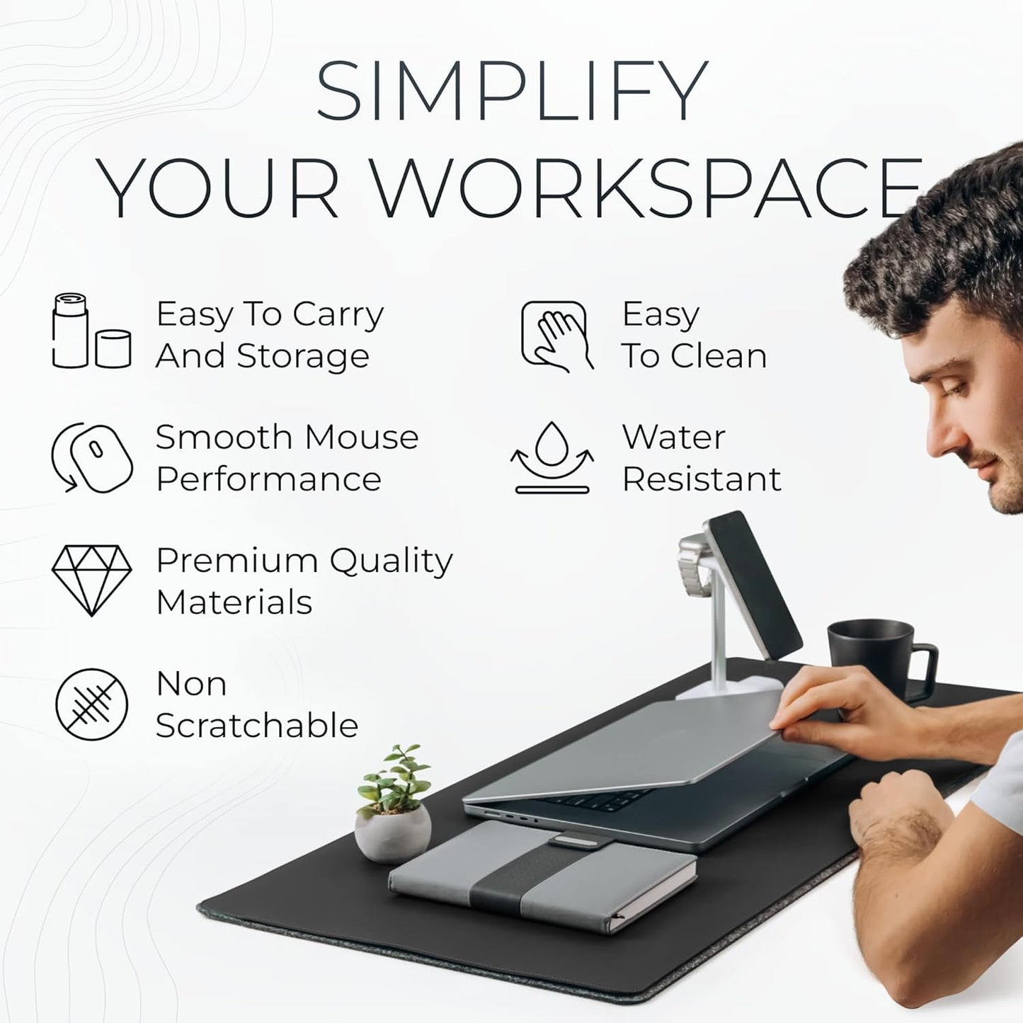 Nordik Felt and Leather Desk Mat - Willow Haze Sage - 35x17 Inch Felt and Vegan Leather Desk Blotter with Document Hideaway - Large Computer Mats for Desktop - Ideal Keyboard Mat for Office and Home