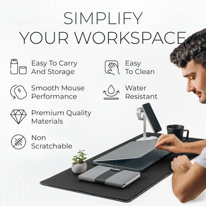 Nordik Felt and Leather Desk Mat - Willow Haze Sage - 35x17 Inch Felt and Vegan Leather Desk Blotter with Document Hideaway - Large Computer Mats for Desktop - Ideal Keyboard Mat for Office and Home