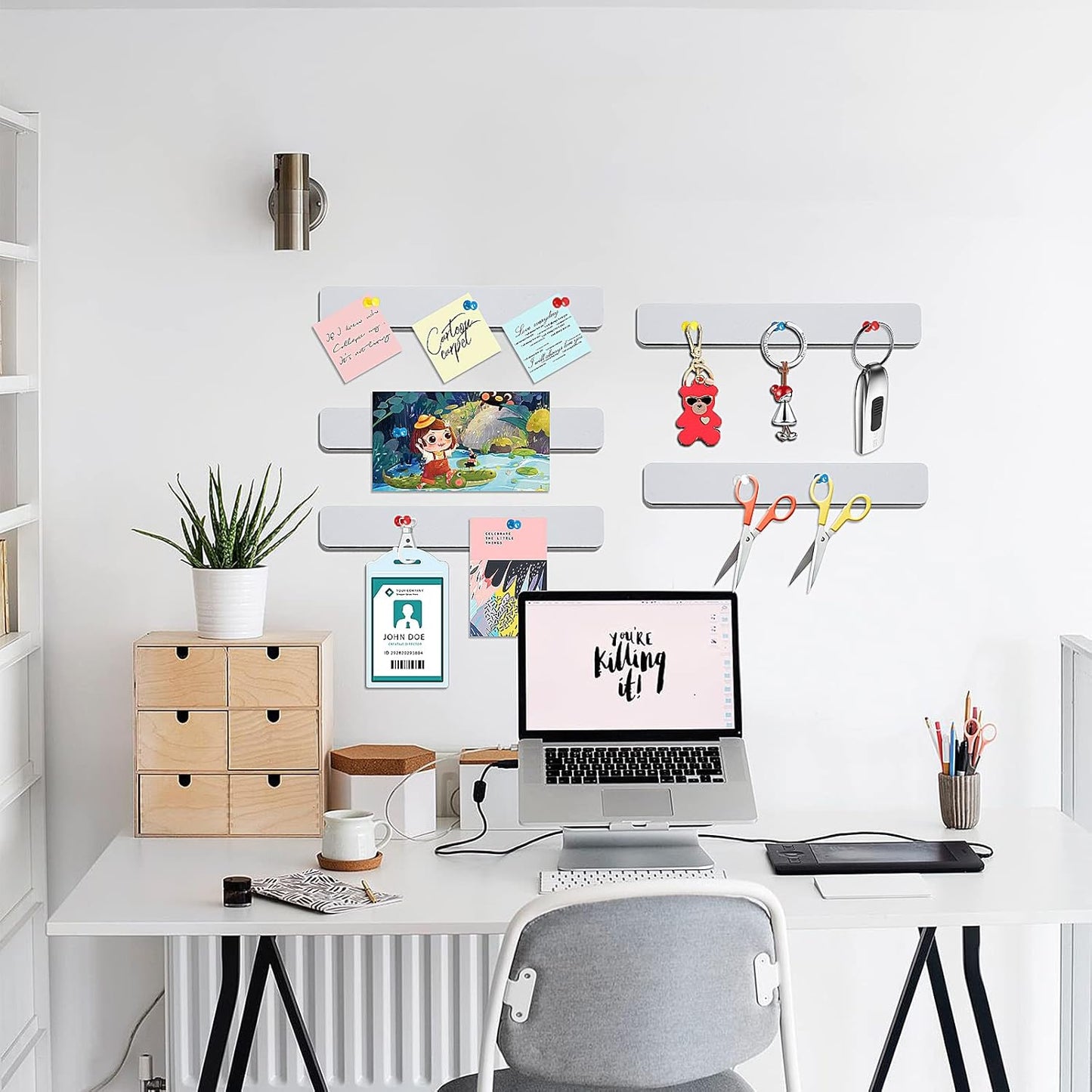 Felt Pin Board Bar Strips Bulletin Board for Bedrooms Offices Home Wall Decoration, Notice Board Self Adhesive Cork Board with 35 Push Pins for Paste Notes, Photos, Schedules