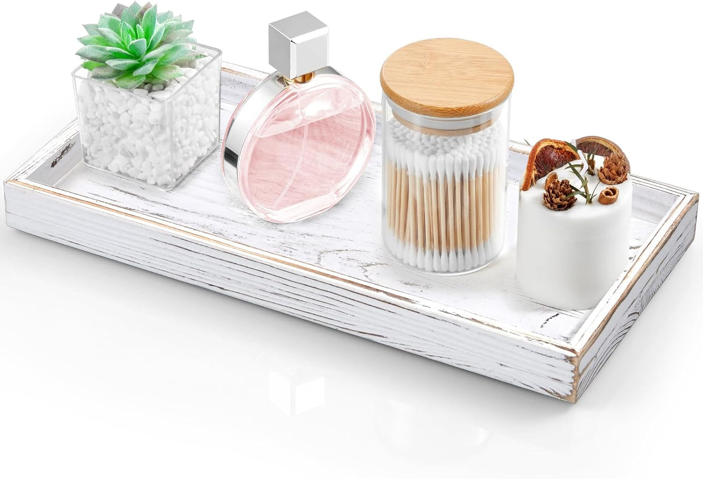ALELION 8" Acacia Wood Bathroom Vanity Tray for Counter - Dresser Top Tray for Perfume Jewelry Candle Key Catchall - Small Kitchen Countertop Organizer for Soap Dispenser and Sponge Holder