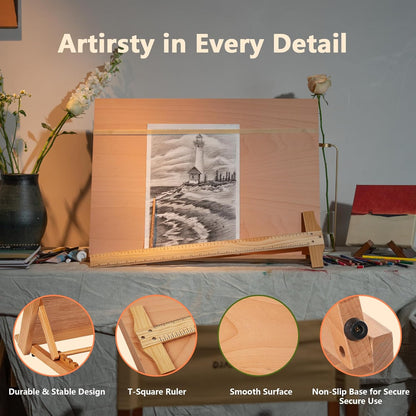 DJAR 5-Position Wood Drafting Table, Tabletop Easel and Sketching Board for Painting, Adjustable Angle Art Easel for Student Artist, 25 3/5 Inches by 19 Inches