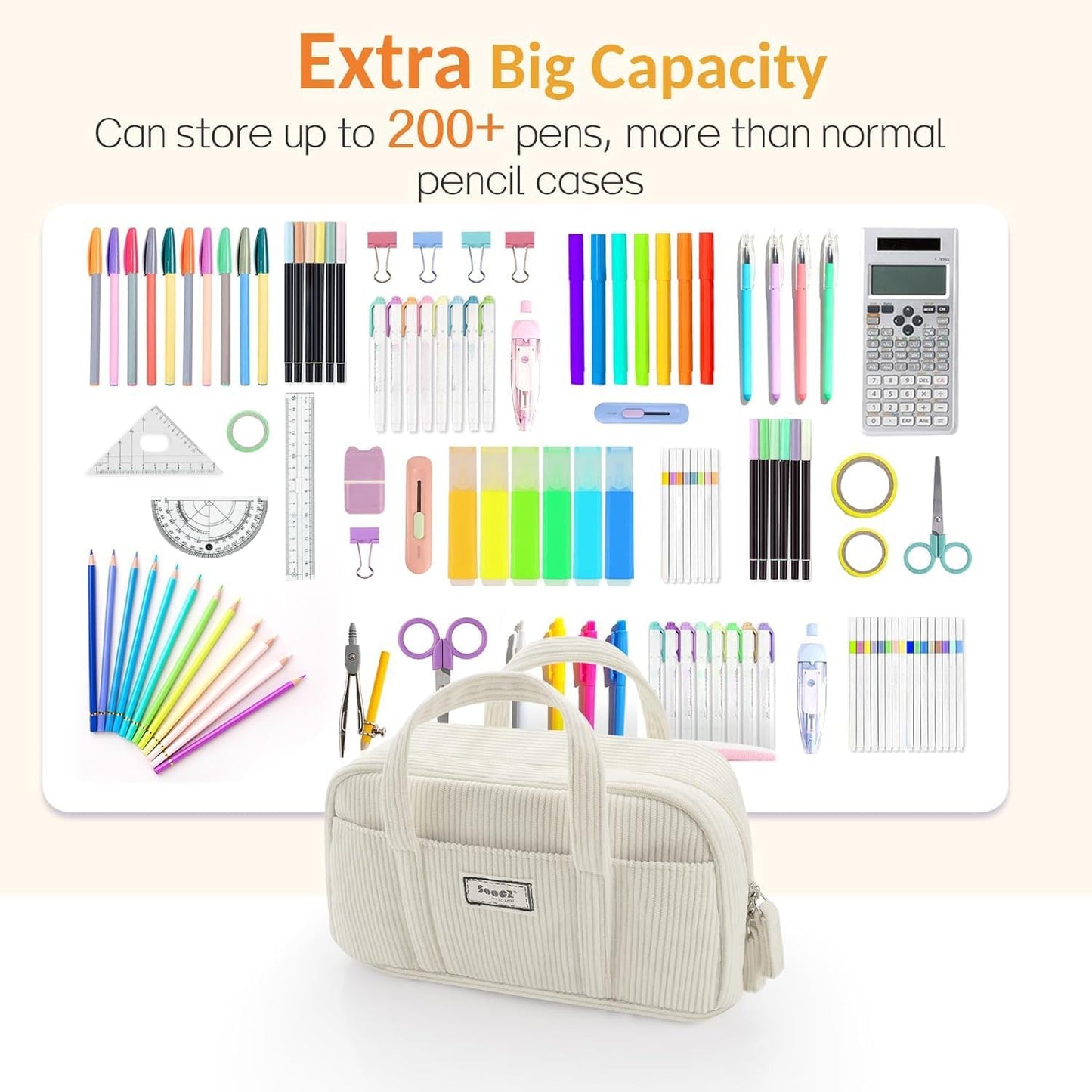 Sooez Large Pencil Case Pouch, Extra Big Pencil Bag with 5 Compartments, Pen Bag Wide Opening, Soft Corduroy Pencil Pouch Organizer with Zipper, Cute Aesthetic School Supplies for Teen Girls-Purple