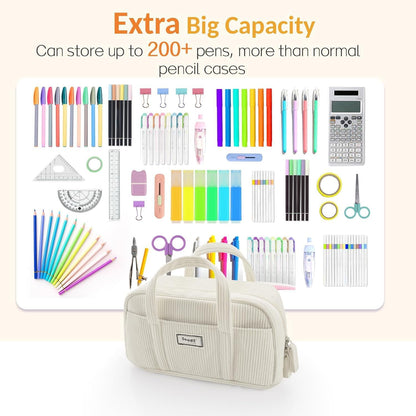 Sooez Large Pencil Case Pouch, Extra Big Pencil Bag with 5 Compartments, Pen Bag Wide Opening, Soft Corduroy Pencil Pouch Organizer with Zipper, Cute Aesthetic School Supplies for Teen Girls-Purple